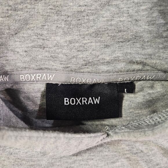 BOXRAW HOODIE Men's Large Grey with Chrome Logo Classic Pullover Streetwear - Picture 8 of 11